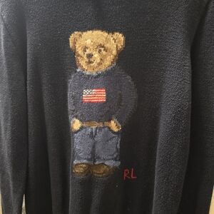 Polo by Ralph Lauren Navy Bear Crewneck Sweater with Flag Motif
